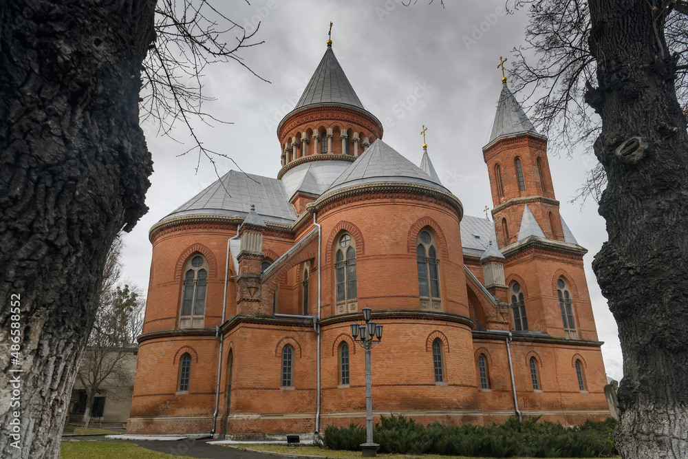 Obraz premium Historical Armenian Church of the Holy Apostles Peter and Paul in Chernivtsi, Ukraine. December 2021