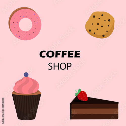 Vector illustration of items from a coffee shop on a white background. The objects can be used to design various menus, brochures, posters, flyers.