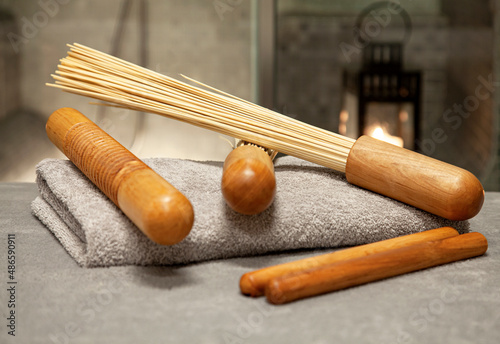 Thai massage stick wooden natutal therapy tool at spa and wellness studio tratments offer for wellness studio center 