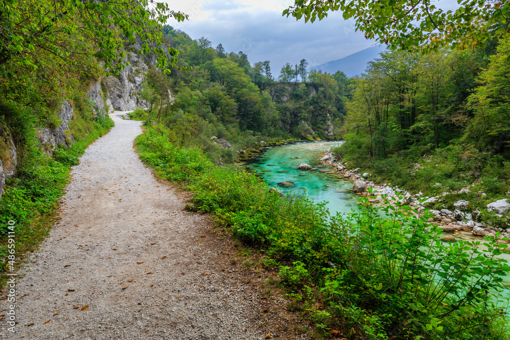 wonderful hiking trails along Soča River, autumn time in slovenia wonderful hiking trails along Soča River, autumn time in slovenia
