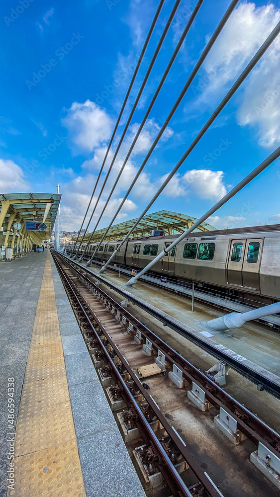 Naklejka premium railway bridge over the river