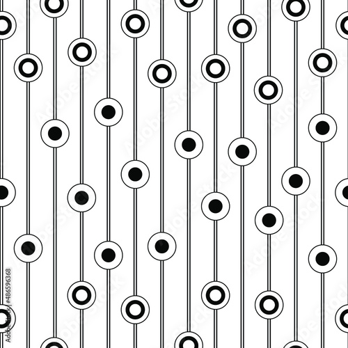 seamless black and white abstract pattern depicting vertical lines with concentric balls for printing on fabrics, clothing, packaging and interior decoration © Сергей Вербовский