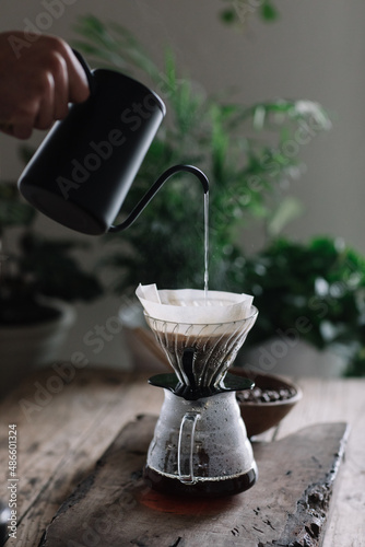 Close Up Of Vintage Kettle Brewing Artisanal Coffee