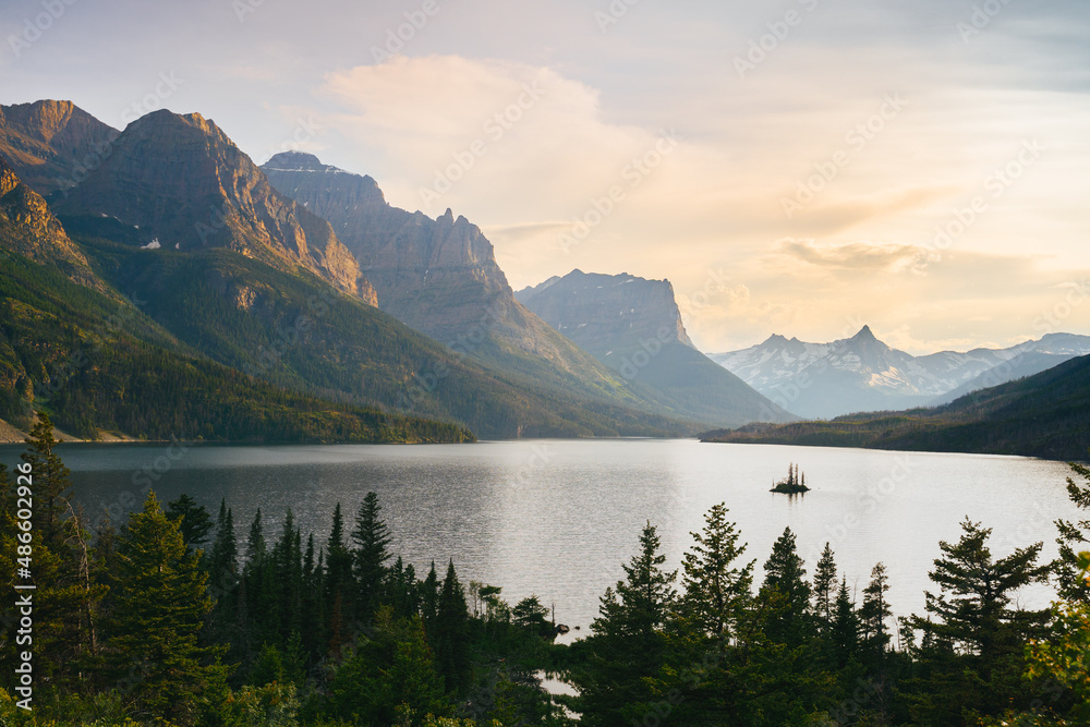 Pastel Sunset at Saint Mary Lake in Glacier Pastel Sunset at Saint Mary Lake in Glacier
