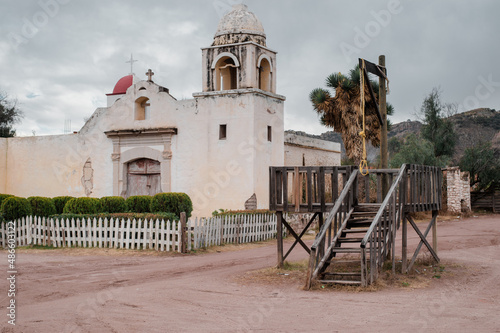 The gallows in front of church. Film set in Mexico. photo