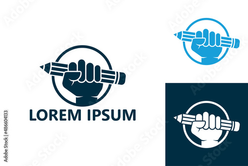 Hold pencil art logo template design vector