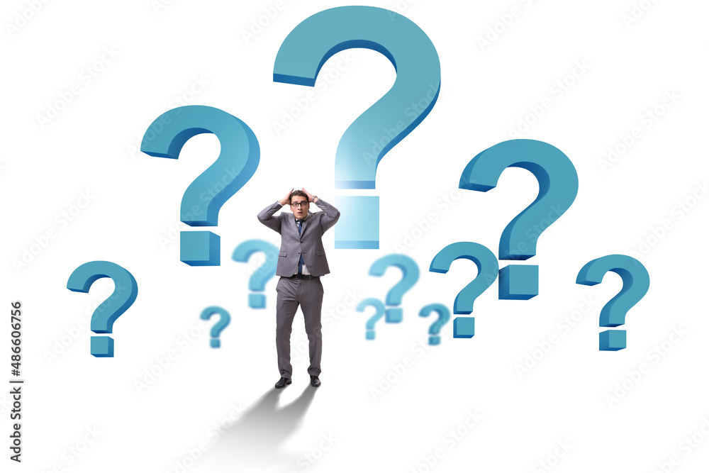 Concept of uncertainty with question and businessman Concept of uncertainty with question and businessman