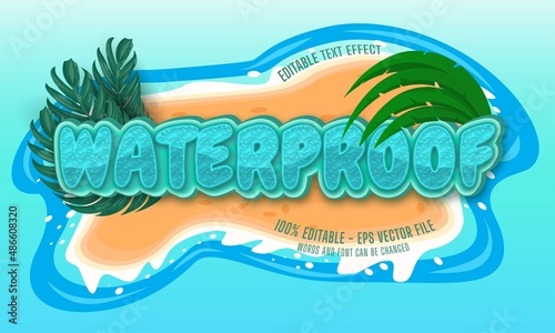 waterproof editable text effect blue cartoon style 