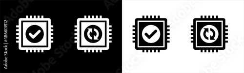 Cpu icon. Electronic microchip, cpu icon with refresh and check mark. Cpu icon from artificial intelligence, vector illustration.