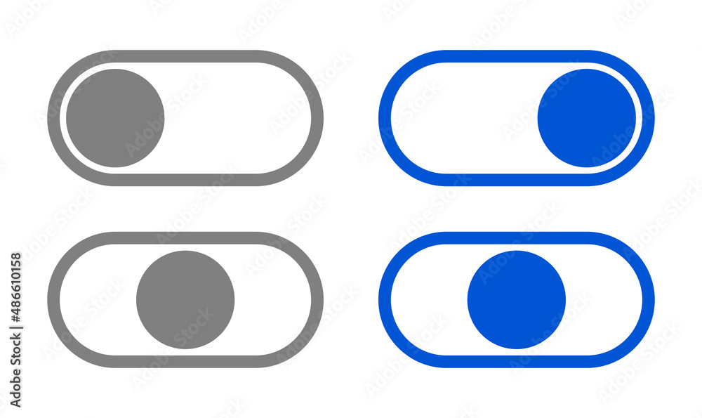 On Off Switch Button Slider Toggle Icon Set. Vector Image. On Off Switch Button Slider Toggle Icon Set. Vector Image.
