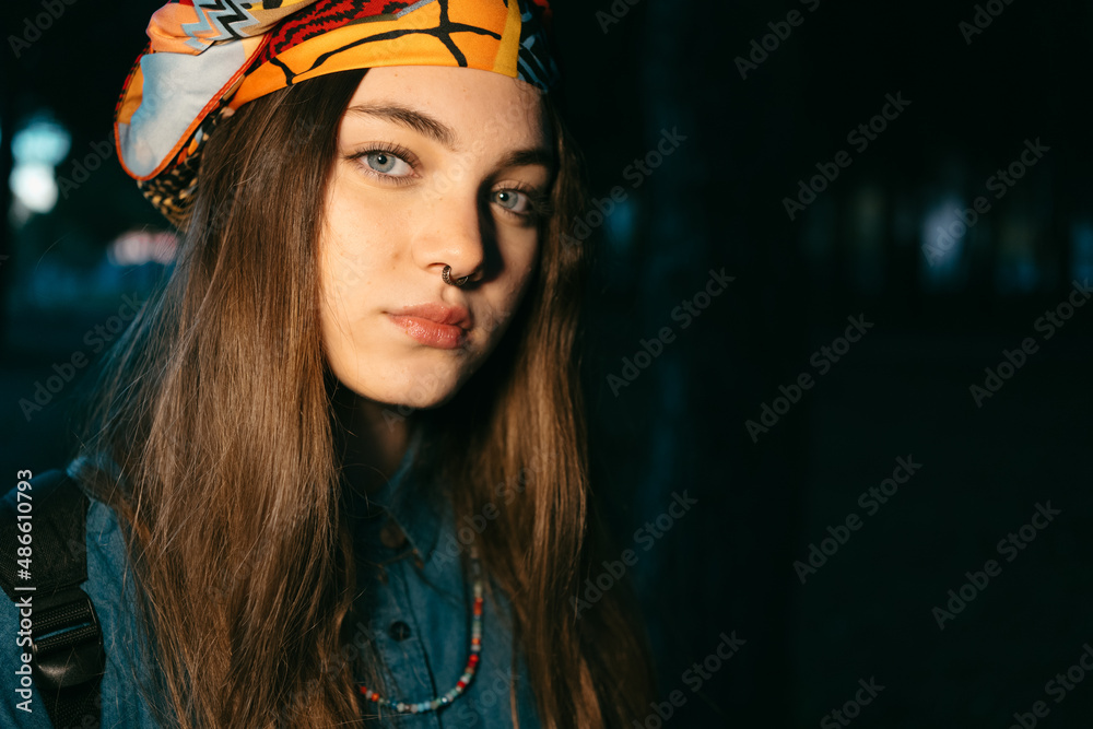 Handsome teen girl with cuban style portrait at night Handsome teen girl with cuban style portrait at night