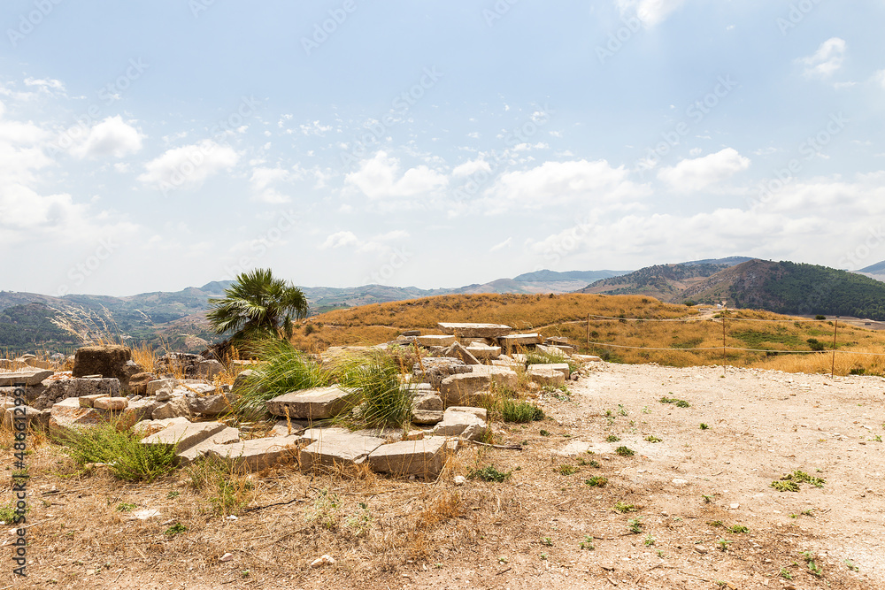 Sceneries of The Agora at Segesta Archaeological Park in Trapani, Sicily, Italy.