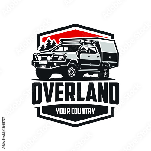 Fotografia Overland camper truck ready made emblem logo template vector isolated