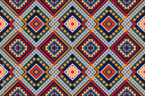 Geometric ethnic seamless pattern design. Aztec fabric carpet mandala ornament boho native chevron textile decoration wallpaper. Tribal turkey African Indian traditional vector background 