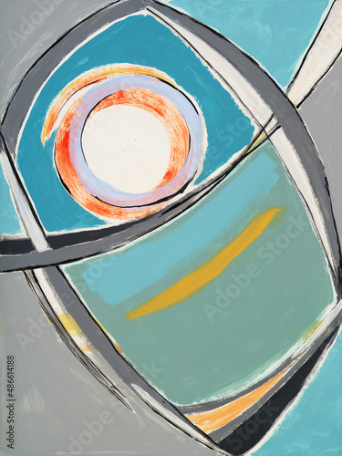 an abstract painting with rounded forms.