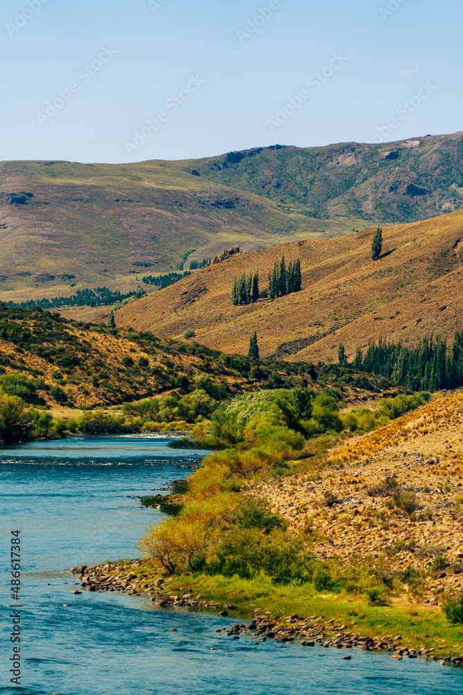 Fototapeta premium landscape with river and hills