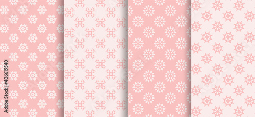 Set of seamless patterns on pink, vector 