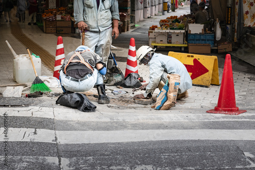 日本の道路歩道補修工事