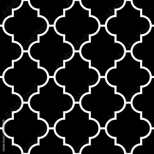 Seamless pattern with ogee ornament. Oriental traditional ornamentation with repeated rounded shapes. Window tracery wallpaper. Grid motif. Digital paper, textile print, web design. Vector art image.
