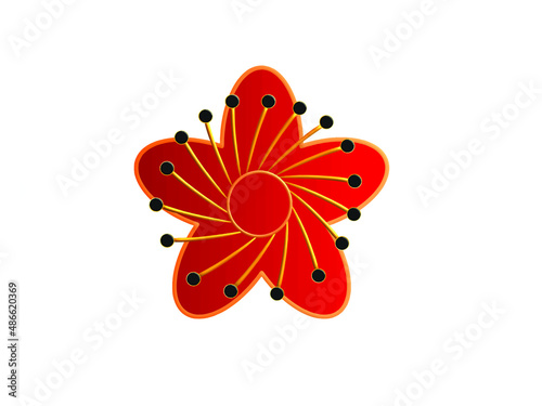 Red pink orange golden abstract colorful sakura japanese flower lunar blossom botanic decoration ornament happy chinese new year zodiac spring season march april culture beautiful pattern banner 