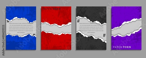 Set Of Grunge Paper Ripped Frame Texture Design In White Background