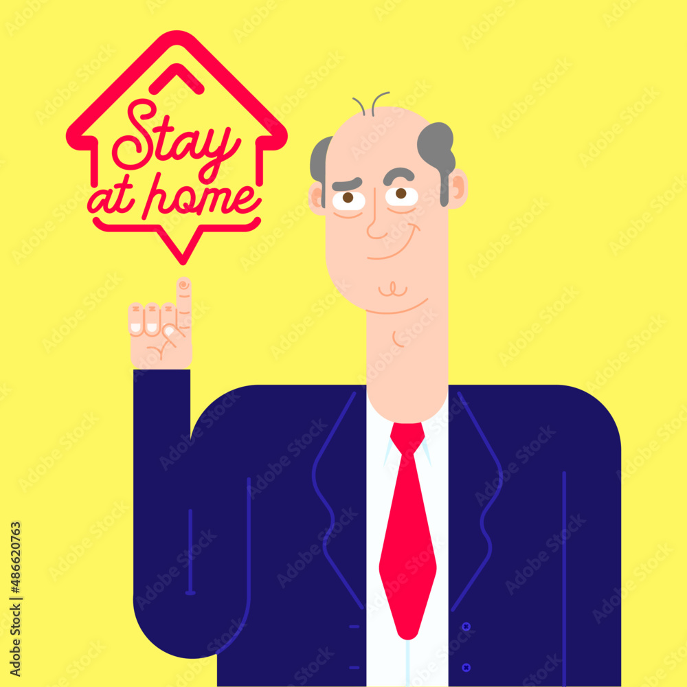 Stay at home illustration, man raises his hand to stay at home, vector illustration Stay at home illustration, man raises his hand to stay at home, vector illustration