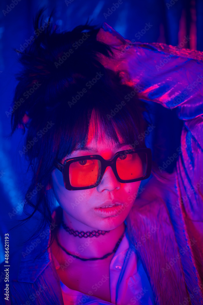 Colorful Portrait Of A Modern Asian Woman With Glasses. Stock Photo ...