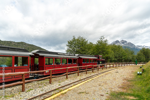 Argentina, Ushuaia, the famous train of the end of the world crosses the National Park of Tierra del Fuego.