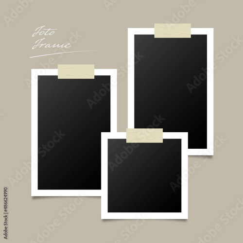 Empty three vintage foto frame mock up with realistic drop shadow effect.