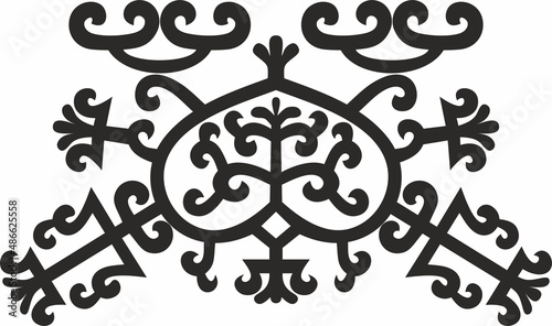 Vector monochrome Yakut amulet. Ornaments of the peoples of the Far North, Siberia, tundra, taiga.
