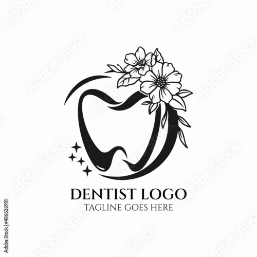 dentist logo design, dental icon, dentist with flower vector silhouette