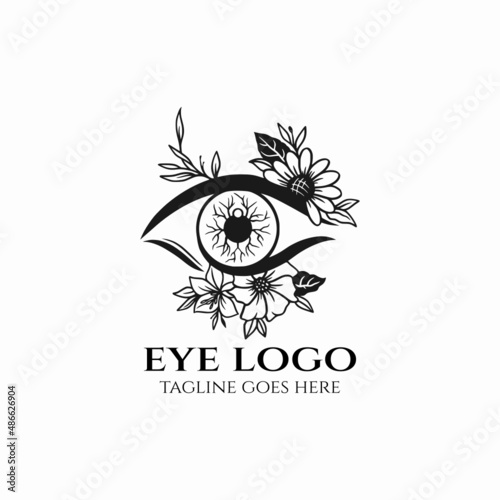 eye logo vector, eye design illustration, beauty eye with flower salon logo, business icon