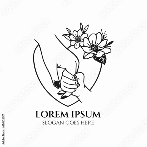 hand of baby holding finger mom vector, mother day illustration, hand wall decor 