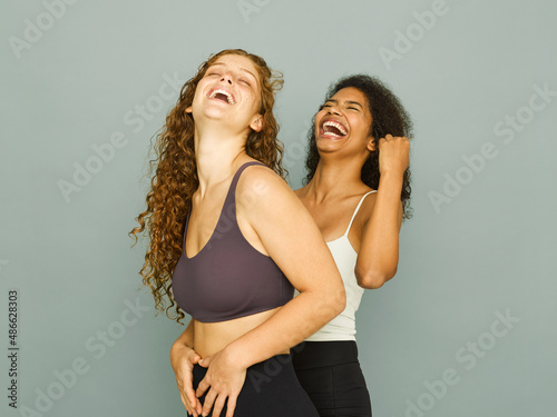couple laughing studio portrait