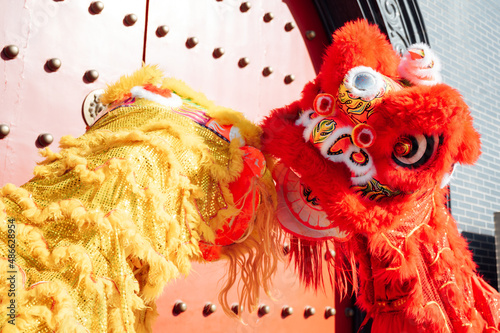 Chinese traditional performance lion dance photo