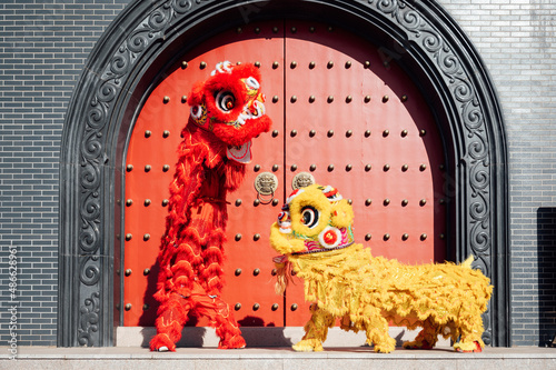 Chinese traditional performance lion dance photo