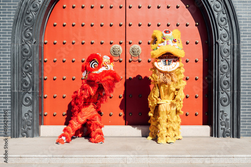 Chinese traditional performance lion dance photo