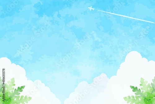 綺麗な水彩画の青空の背景イラスト