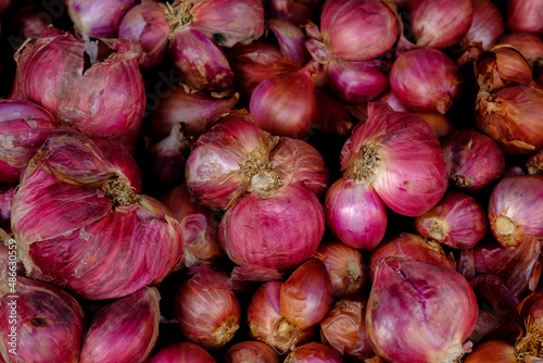 Shallots close up in the market for background
