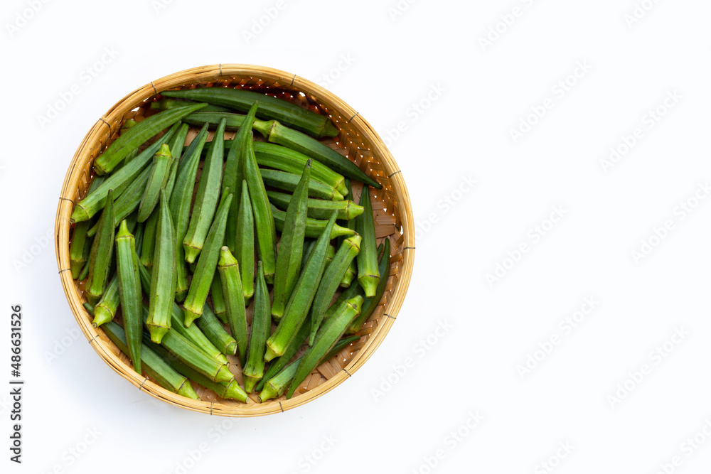 Fresh okra in bamboo basket Fresh okra in bamboo basket