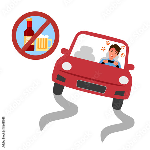 Drunk man driving car concept vector illustration. Drink don’t drive campaign.