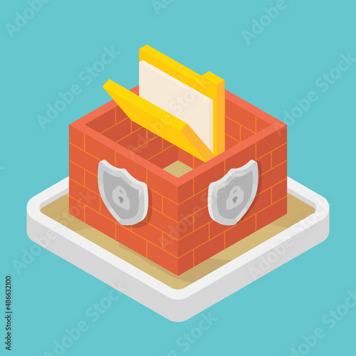 sandbox firewall technology protect files folder isometric 3D vector illustration