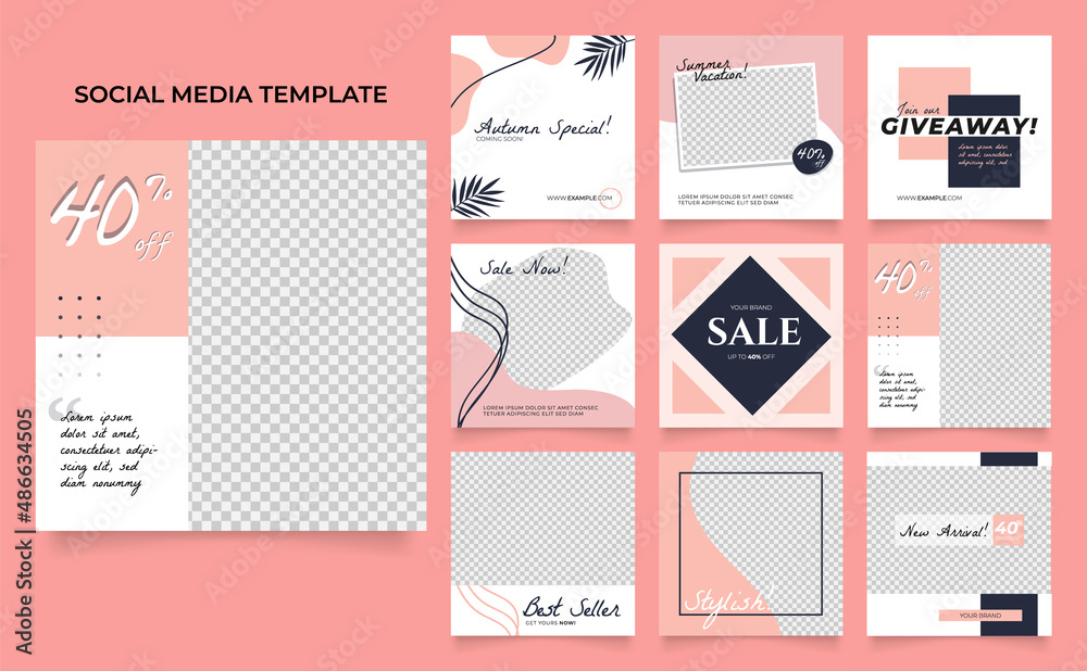 social media instagram and facebook feed post template in pink color - obrazy, fototapety, plakaty 