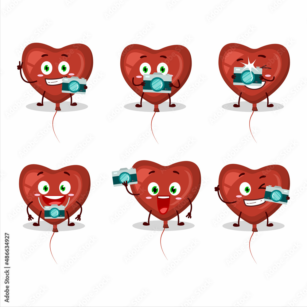 Photographer profession emoticon with red love balloon cartoon character