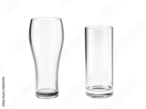 Two glasses isolated on white background. 3D Illustration.