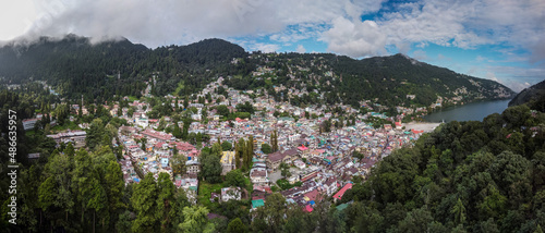 An aerial view of Nainital city from the Ayarpatta Hill