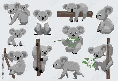 Cute Koala Ten Poses Cartoon Vector Illustration