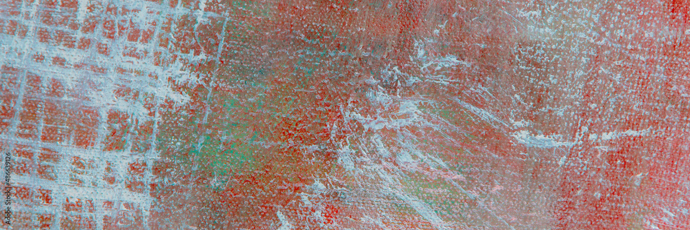 abstract colorful creative background - rough linen canvas unevenly covered with multi-colored primers, reflections of light. Toning, blur. Temporary object.