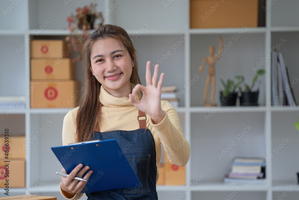 Portrait of a young businesswoman showing the ok sign, Looking at the camera with showing success. Portrait of a young businesswoman showing the ok sign, Looking at the camera with showing success.