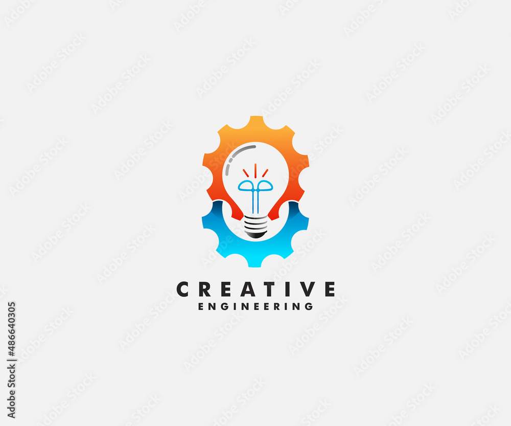 Power of creation logo - working gears and light bulb concept Power of creation logo - working gears and light bulb concept
